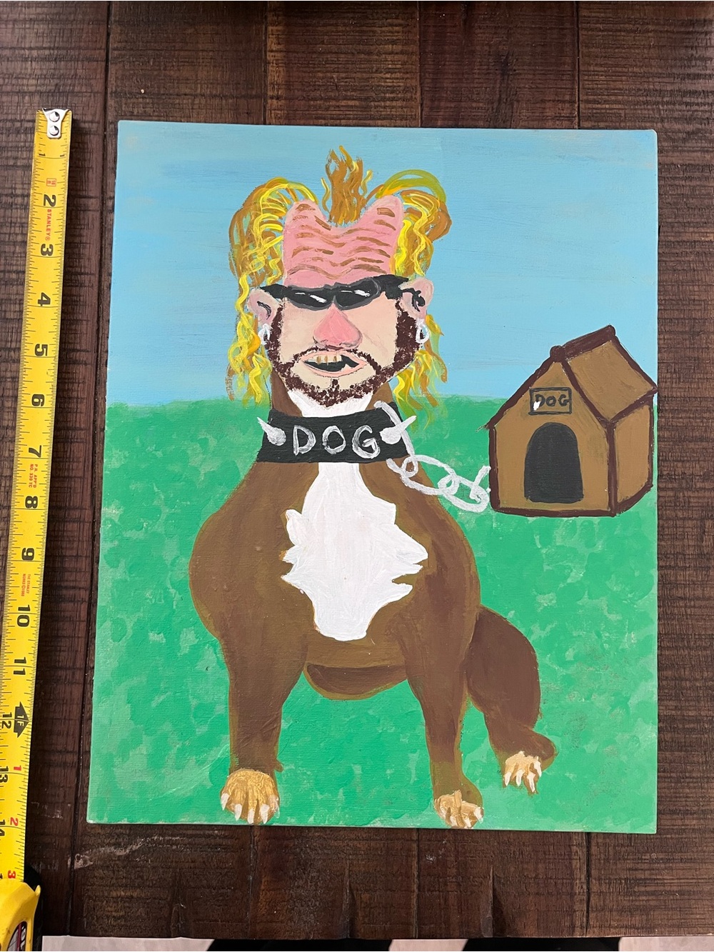 Dog the Dog the Bounty Hunter Portrait Canvas Painting Art Brown & White Collar